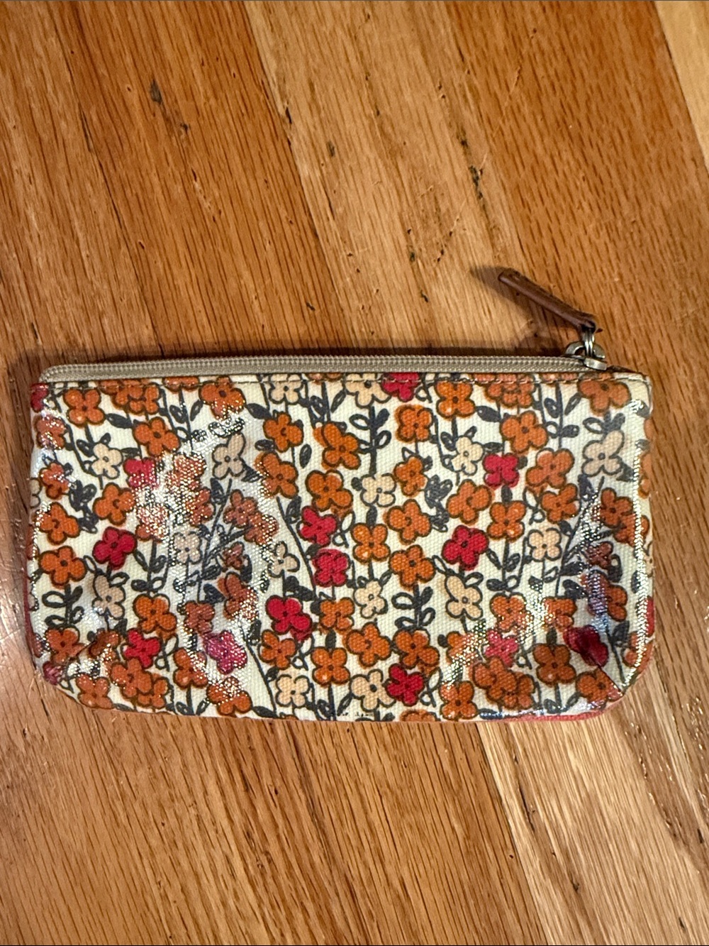 Floral Zip Wallet in Orange, Red & Cream